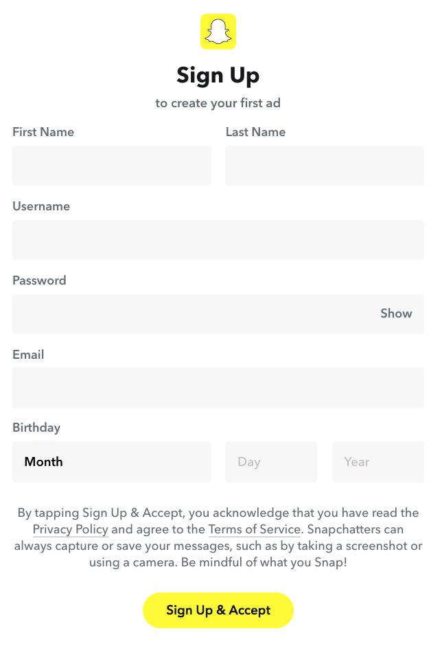 snapchat sign up